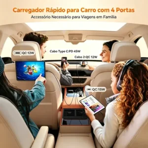 Carregador Turbo De Carro Retratil 4 Em 1 Com 2 Cabos Type-c - Imagem 5