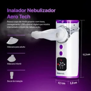 Inalador Nebulizador Aero Tech Portátil Tec. Mesh Relaxmedic - Imagem 4