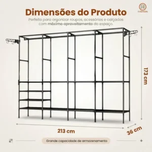 Guarda Roupa Dobravel Closet Aberto Organizador De Roupas Desmontavel E Arara Organizadora 4 Colunas Em Aço Resistente Rishon - Imagem 4