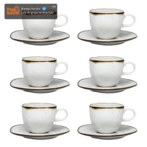 Conjunto De 6 Xícaras Com Pires Ryo Maresia Off White Marrom 220ml Oxford - Imagem 1