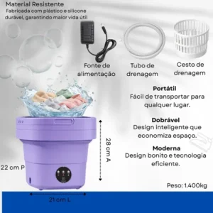 Mini Máquina De Lavar Roupa Centrífuga 11l Portátil Bivolt Roxo/verde - Imagem 3