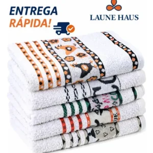 Pano de Prato Atoalhado Atacado Laune Gourmet Kit com 5 peças cor Branco Desenho Sortidos Laune Haus - Imagem 4