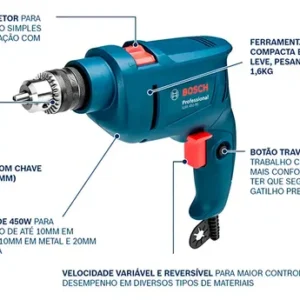 Furadeira De Impacto Bosch GSB 450 RE 450W 10mm Com Brocas e Buchas - Imagem 2