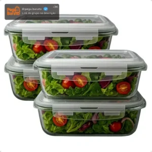 Kit 4 Potes Vidro 1040ml Hermético Marmita Forno Refratário - Imagem 1