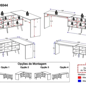 Mesa de Escritório em L com 3 Gavetas Porto Multimóveis MP6044 Preto - Imagem 4