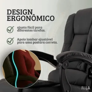 Cadeira De Escritorio Presidente Rija Ajustável Preto Couro Sintético - Imagem 3