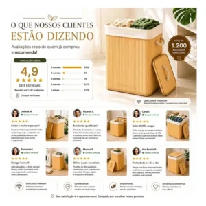 Cesto Organizador De Roupa Bambu Dobrável Retangular Com Tampa Forro e Alças 72 Litros Grande Capacidade Reforçado Caixa Organizadora para Brinquedos - Marca Camperluz - Imagem 8