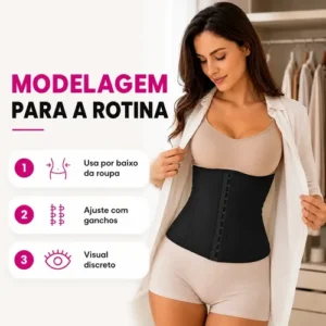 Cinta Modeladora Abdominal Feminina Esbelt 404 Emborrachada Cotton Afina Cintura Redutora Barriga Compressão Postural 4 Barbatanas - Preto EG - Imagem 4