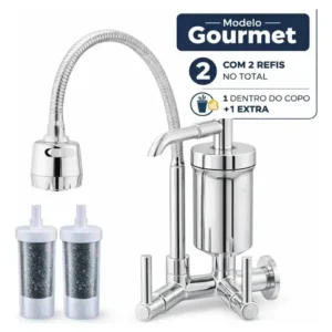 Torneira De Cozinha Com Filtro Gourmet 2 Jatos Tubo Flexível Refil Carvão Ativado Água Filtrada Purificada Marca Forte Lar Metais Parede Prateado Cromado Parede Cromado - Imagem 5