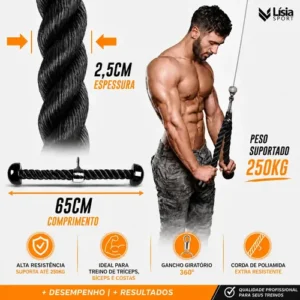 Kit Musculação Curvo Corda Estribo Triângulo Academia - Imagem 4