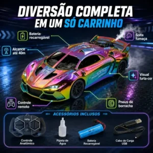 Carrinho Controle Remoto Recarregável Grande Solta Fumaça Luzes Farol Esportivo Cor Metalizado Led Drift Hyper Atacarejo Kids - Imagem 5
