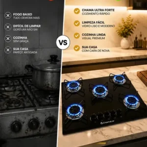 Fogão Cooktop Gás 5 Bocas Ultra Chama 127v/220v Preto - Imagem 2