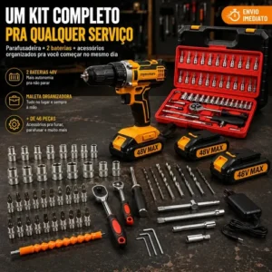 Parafusadeira Furadeira De Impacto 2 Baterias + Kit 46 Peças - Imagem 7