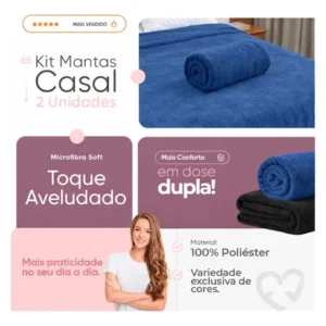 2 Coberta Manta Soft Casal Microfibra Veludo 2,00x1,80 Mts - Imagem 7