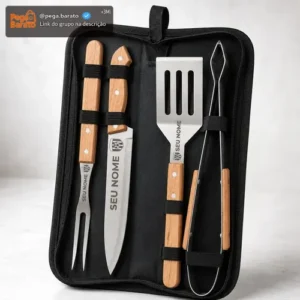 Kit Churrasco 4 Em 1 Personalizado Faca Pegador Logo Brinde - Imagem 1
