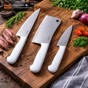 Kit 3 Facas Profissionais Peixeira 5 E 7 E Cutelo 6 Inox - Imagem 1