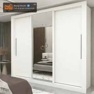 Guarda-roupa Casal Branco 3 Portas Corrediça Espelhada Milão MDF Yescasa - Imagem 1