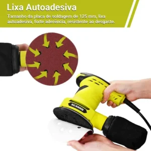 Lixadeira Orbital Elétrica 300w Real Profissional 125mm Com Auto Vácuo Coletor De Pó + 16 Lixas Kit Completo 220v Desoon - Imagem 6