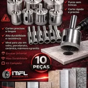 Jogo Com 15 Brocas Diamantadas 6-50mm Vidro Ceramica Piso MFL - Imagem 6