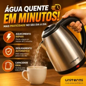Chaleira Elétrica Jarra Inox 1.8l Ferve Água Rápido Café Chá - Imagem 4