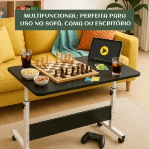 Mesa Lateral Ergonômica Multiuso Com Altura Regulavel E Rodinhas Mesinha Notebook Laptop Cama Sofá Ajustavel Cor preto Luvinco - Imagem 8