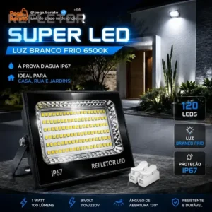 Kit 2 Refletor Super Led 400w Ip67 Holofote Bivolt Prova D'água Branco Frio 6500k Preto - Imagem 1