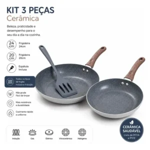 Kit 3pcs Frigideiras Indução Cerâmica Bicolor + Espátula - Imagem 5