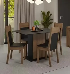 Sala De Jantar Mesa Tampo De Vidro 4 Cadeiras Tifani Madesa Cor Rustic/Crema/Sintético Bege XMMDJA040165 - Imagem 2