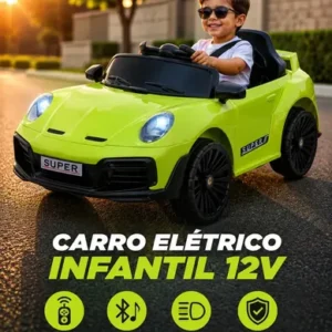 Carro Elétrico Infantil TURBO RSX 12V Controle Remoto Luzes Música Verde - Imagem 3