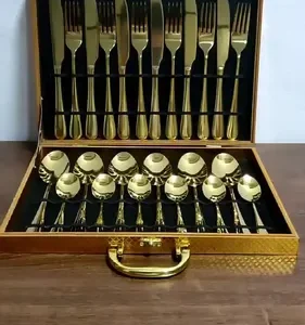 Kit 24 Faqueiro Dourado Talheres Luxo Premium Com Maleta - Imagem 2