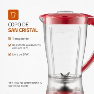 Liquidificador Power Filter Mondial Vermelho 550W L-77 - Imagem 3