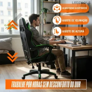 Cadeira Gamer Jogos Escritório Ergonômica Giratória 360 Luxo Cor Verde - Imagem 7