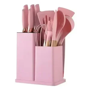 Kit 19 Utensílios Para Cozinha Com Tábua E Espátula Rosa - Imagem 1