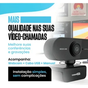Webcam Full HD 1080p com Microfone e Rotação 360° para Videochamadas Acemic Audio - Imagem 3