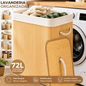 Cesto Organizador De Roupa Bambu Dobrável Retangular Com Tampa Forro e Alças 72 Litros Grande Capacidade Reforçado Caixa Organizadora para Brinquedos - Marca Camperluz - Imagem 1