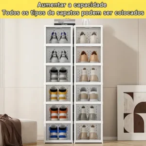 Sapateira Vertical Empilhável Caixa Sapato Tênis 6 Andares Cor Branco - Imagem 3