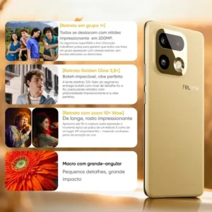 Smartphone Celular Realme 16 Pro+ 512gb 12gb Ram (+ 14 virtual ram boost) 5g Dual Sim, Câmera Lumacolor 200 Mp, SnapDragon 7 Gen4 Rocket, 7000mah, 80w, Ip69 Pro 144hz, Video 4k Fullfocal Hdr Dourado - Imagem 8