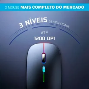 Mouse Sem Fio Recarregável Wireless Optico Led Rgb Ergonômico Sem Fio Para Pc Desktop Notebook Tablet Smartphone Homeroarte Preto - Imagem 3
