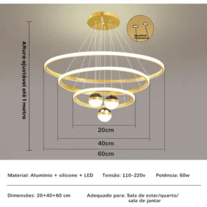 Pendente Luminárias Led Teto Modernas, Lustre Para Sala 60w - Imagem 2
