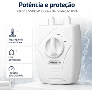 Aquecedor de água elétrico Lorenzetti versátil 3 temperaturas cor branco 220V 5500W - Imagem 6