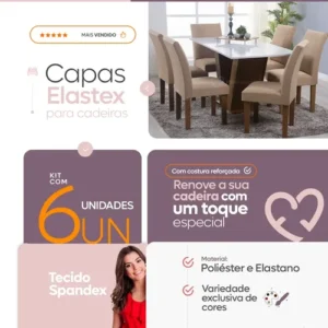 Kit 6 Capa Cadeira Jantar Malha Spandex Lisa E Estampada - Imagem 8