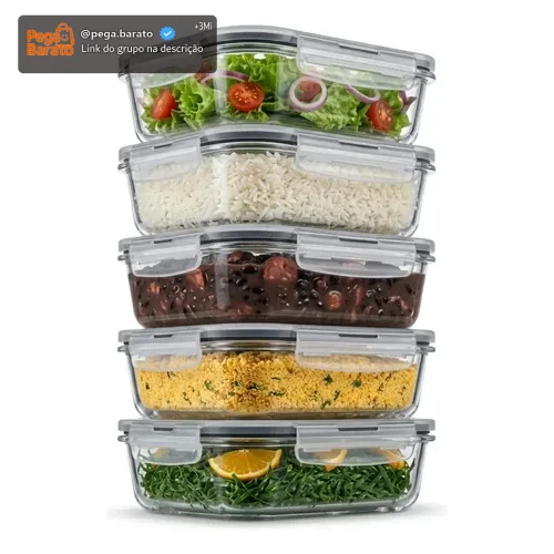 Pote Vidro Hermético Retangular Tampa 450ml Kit 5 Peças