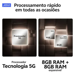 Smartphone JOVI V50 Lite 5G 256GB 8GB RAM Câmera 50MP AMOLED 6.77" 6500mAh 90W Android 15 - Preto Eclipse - Imagem 8