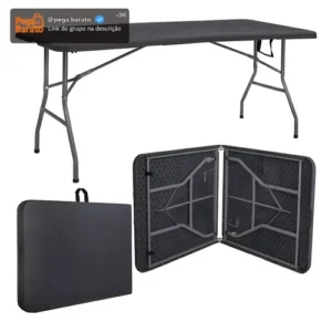 Mesa Dobrável Vira Maleta Com Alça Portátil 1.80m Para Camping Pesca Jardim Área Externa Ou Interna Salão De Festas Gourmet Cor Preto Luvinco - Imagem 1