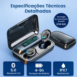 HIVI Fone de ouvido sem fio TWS F9-5C Bluetooth com LED e Power Bank resistente à água - Imagem 10