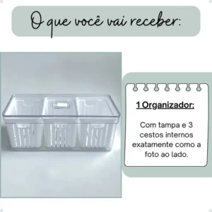 Organizador De Geladeira Grande Com 3 Cestos de Drenagem 6,8 L - Imagem 8
