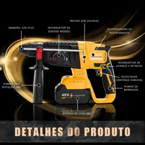 Martelete Perfurador Rompedor Rotativo 2 Baterias Profission - Imagem 4