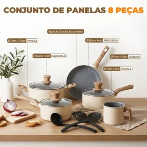 Conjunto Panelas Cerâmica Antiaderente Indução Gas 8 Peças - Imagem 3