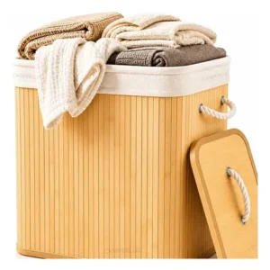 Cesto Organizador De Roupa Bambu Dobrável Retangular Com Tampa Forro e Alças 72 Litros Grande Capacidade Reforçado Caixa Organizadora para Brinquedos - Marca Camperluz - Imagem 11