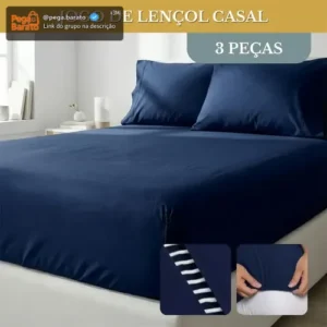 Jogo de Lençol Casal 3 Peças 400 Fios Micropercal Azul-marinho Elástico - Imagem 1